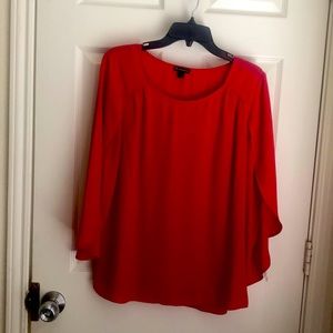 New Direction Large Red long sleeve sheer blouse